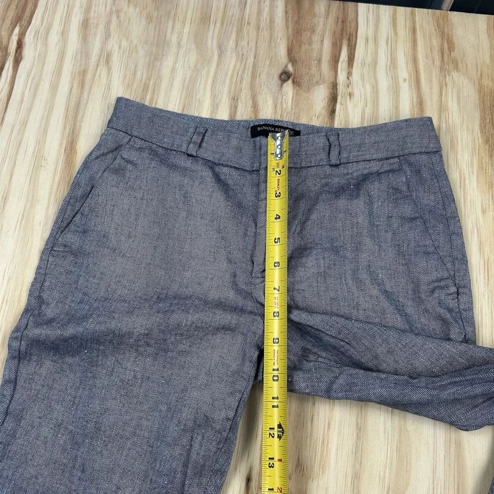 Banana Republic Avery Pants Womens Size 4L Long Blue Linen Blend Trousers